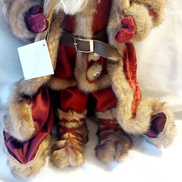 Handcrafted Santa Claus Decor With Faux Fur & Velvet Standing Holiday Figure San - Picture 3 of 11